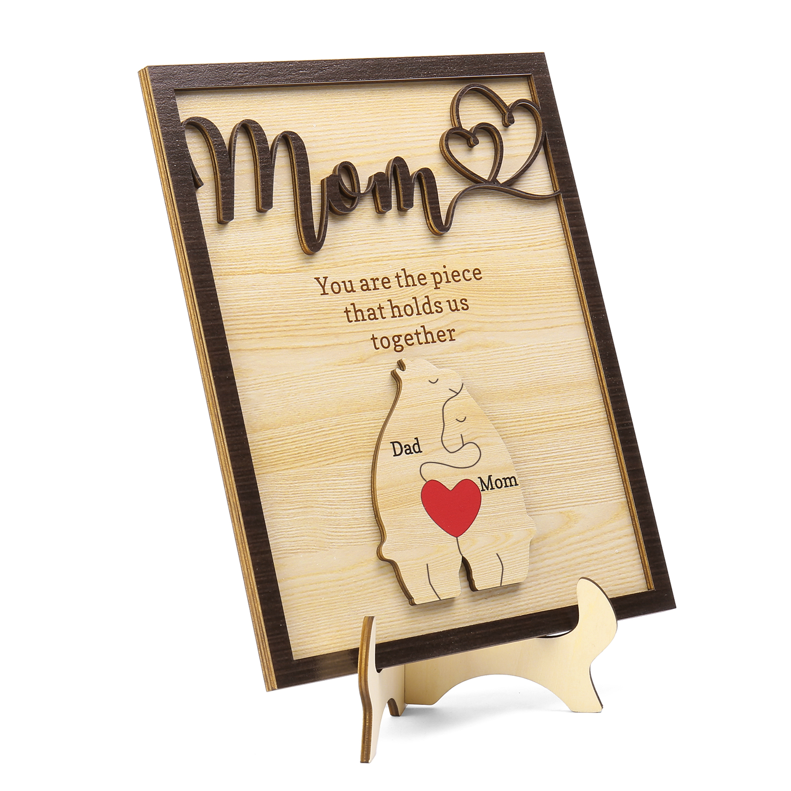 2 Names - Personalized Home Frame Wooden Ornaments Cute Bear Style Customizable 2 Text Ornaments For Mom