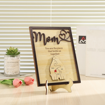 3 Names - Personalized Home Frame Wooden Ornaments Cute Bear Style Ornaments for Mom