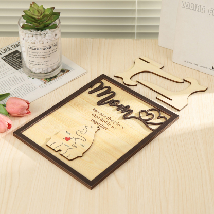 3 Names - Personalized Home Frame Wooden Ornaments Cute Bear Style Ornaments for Mom