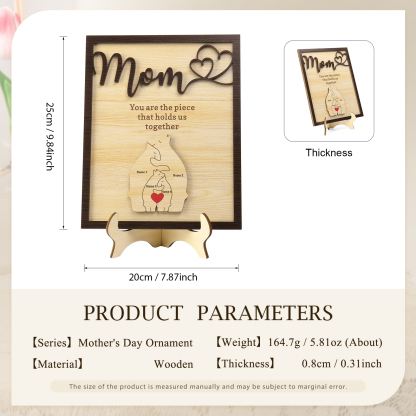 4 Names - Personalized Home Frame Wooden Ornaments Cute Bear Style Ornaments for Mom