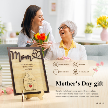 4 Names - Personalized Home Frame Wooden Ornaments Cute Bear Style Ornaments for Mom