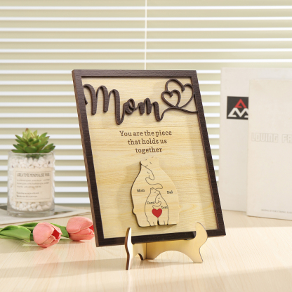 4 Names - Personalized Home Frame Wooden Ornaments Cute Bear Style Ornaments for Mom