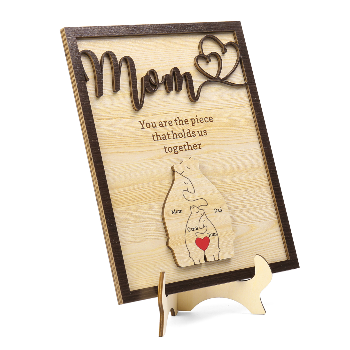 4 Names - Personalized Home Frame Wooden Ornaments Cute Bear Style Ornaments for Mom