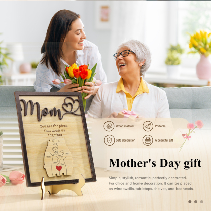 5 Names - Personalized Home Frame Wooden Ornaments Cute Bear Style Ornaments for Mom