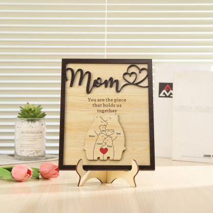 5 Names - Personalized Home Frame Wooden Ornaments Cute Bear Style Ornaments for Mom