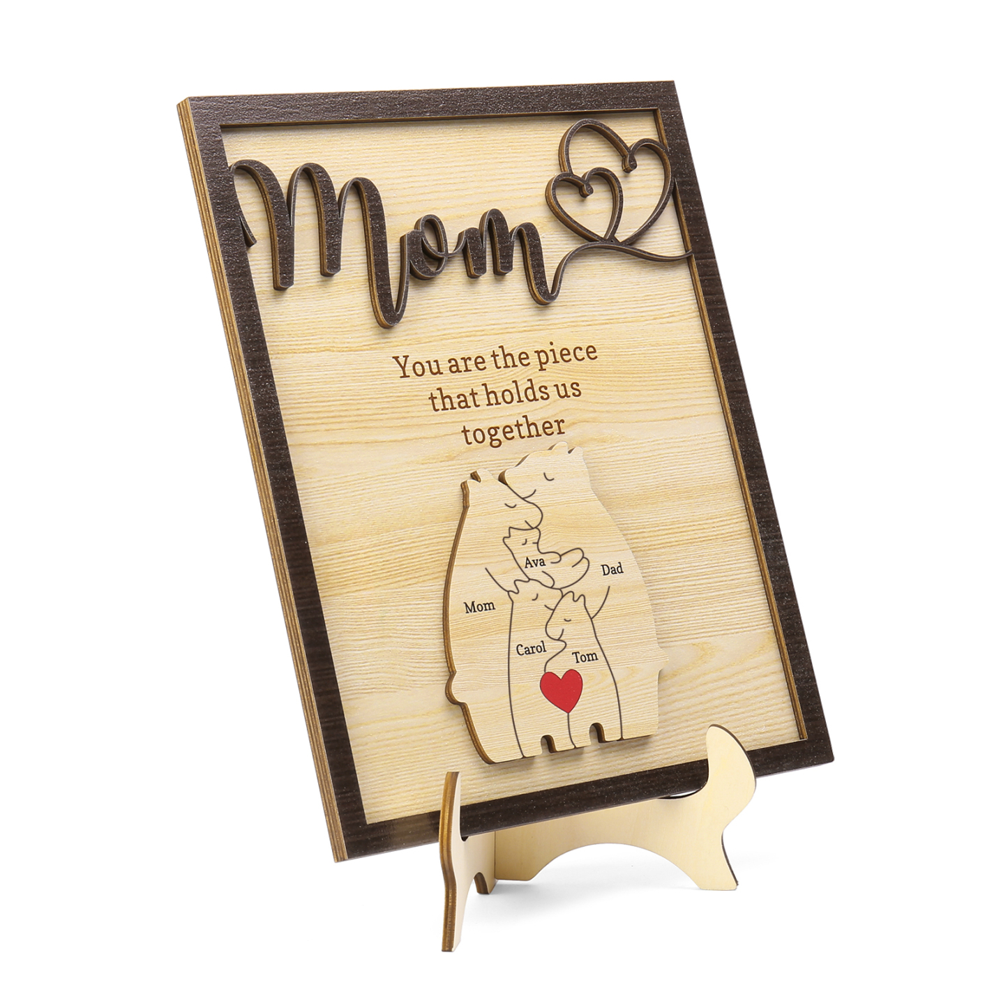 5 Names - Personalized Home Frame Wooden Ornaments Cute Bear Style Ornaments for Mom