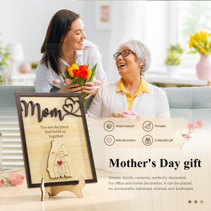 6 Names - Personalized Home Frame Wooden Ornaments Cute Bear Style Ornaments for Mom