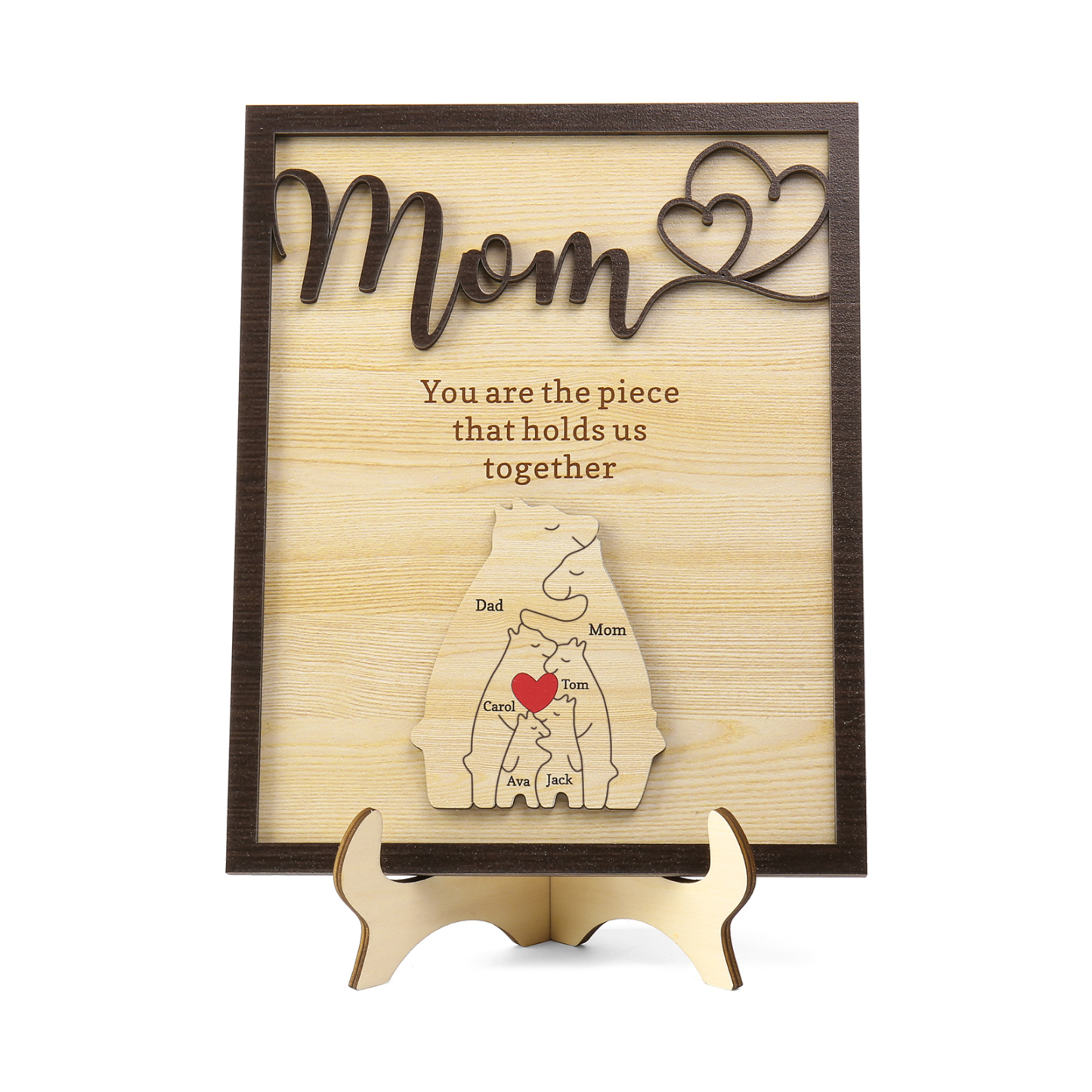 6 Names - Personalized Home Frame Wooden Ornaments Cute Bear Style Ornaments for Mom