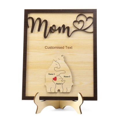3 Names - Personalized Home Frame Wooden Ornaments Cute Bear Style Customizable 2 Text Ornaments For Mom
