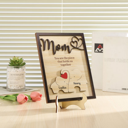 2 Names - Personalized Home Frame Wooden Ornaments Cute Elephant Style Ornaments for Mom