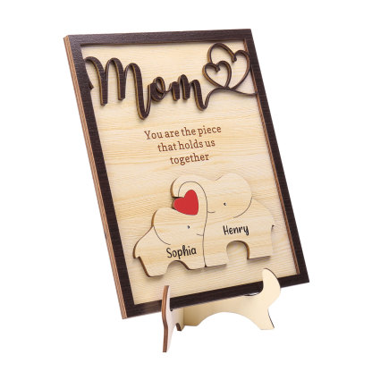 2 Names - Personalized Home Frame Wooden Ornaments Cute Elephant Style Ornaments for Mom