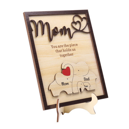 3 Names - Personalized Home Frame Wooden Ornaments Cute Elephant Style Ornaments for Mom
