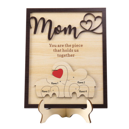 4 Names - Personalized Home Frame Wooden Ornaments Cute Elephant Style Ornaments for Mom