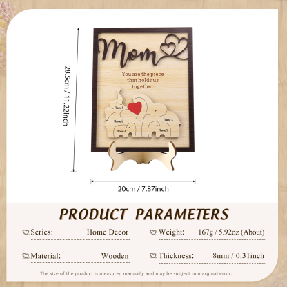 5 Names - Personalized Home Frame Wooden Ornaments Cute Elephant Style Ornaments for Mom