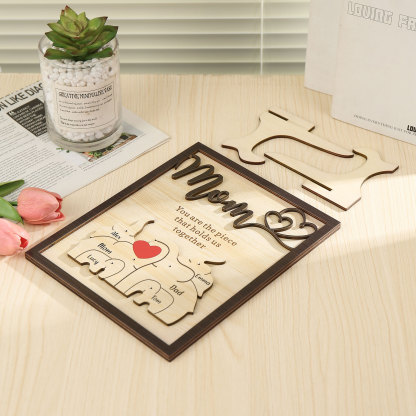 6 Names - Personalized Home Frame Wooden Ornaments Cute Elephant Style Ornaments for Mom