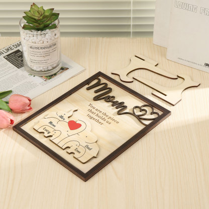 5 Names - Personalized Cute Elephant Style Home Frame Wooden Ornament with Customizable Calling and Text for Mom