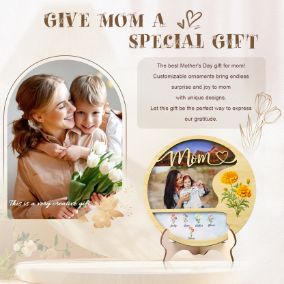 5 Names - Customized Photo Birth Flower Wooden Ornament Decoration for Mom
