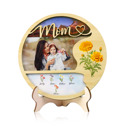 5 Names - Customized Photo Birth Flower Wooden Ornament Decoration for Mom