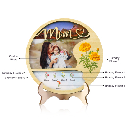 5 Names - Customized Photo Birth Flower Wooden Ornament Decoration for Mom