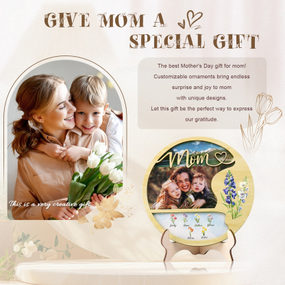 6 Names - Customized Photo Birth Flower Wooden Ornament Decoration for Mom