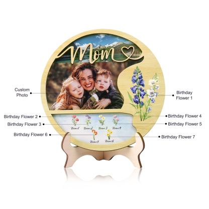 6 Names - Customized Photo Birth Flower Wooden Ornament Decoration for Mom
