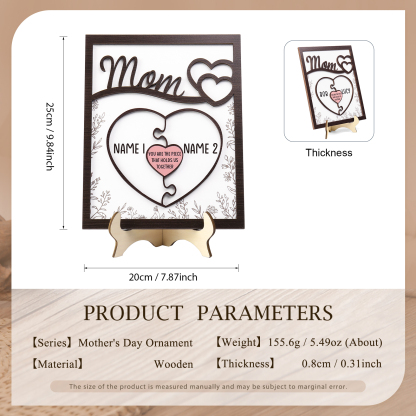 2 Names - Personalized Home Frame Wooden Ornaments Cute Bear Style Ornaments for Mom