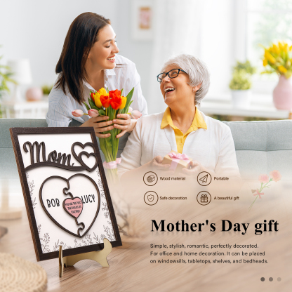 2 Names - Personalized Home Frame Wooden Decoration Customizable with Two Texts, Love Pieces Wooden Board Painting for Mom