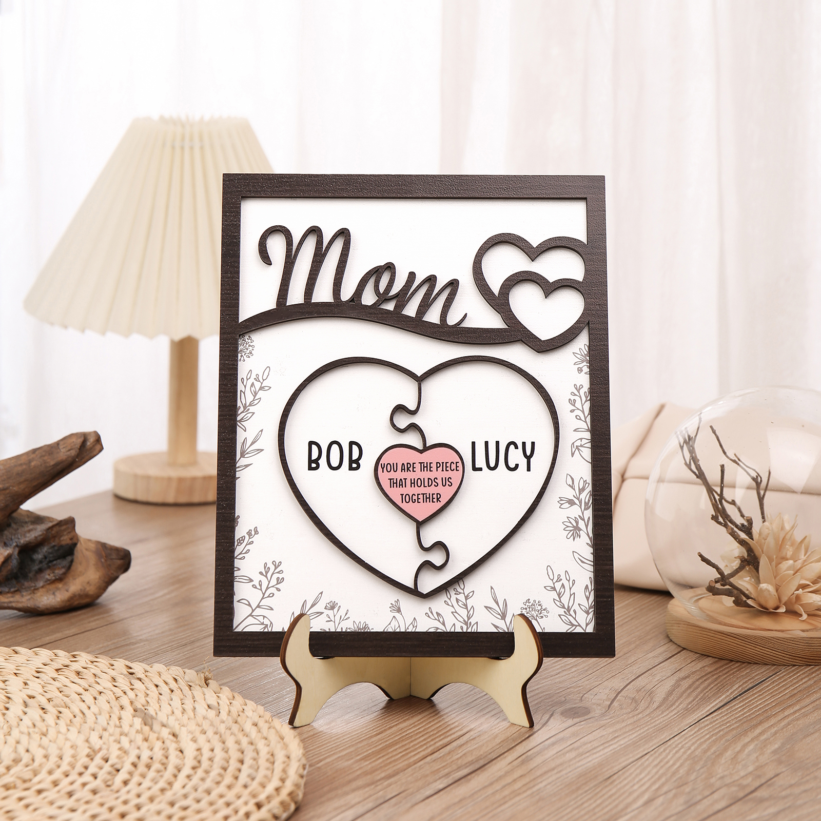 2 Names - Personalized Home Frame Wooden Ornaments Cute Bear Style Ornaments for Mom