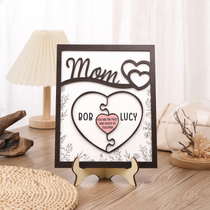 2 Names - Personalized Home Frame Wooden Decoration Customizable with Two Texts, Love Pieces Wooden Board Painting for Mom
