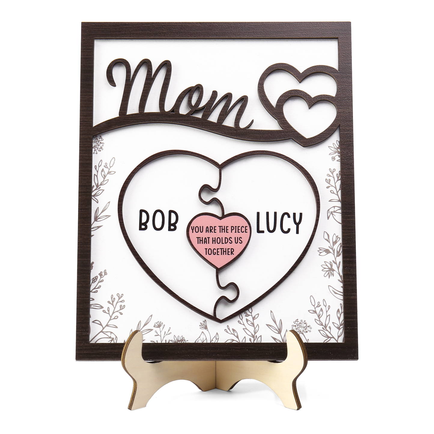 2 Names - Personalized Home Frame Wooden Ornaments Cute Bear Style Orn