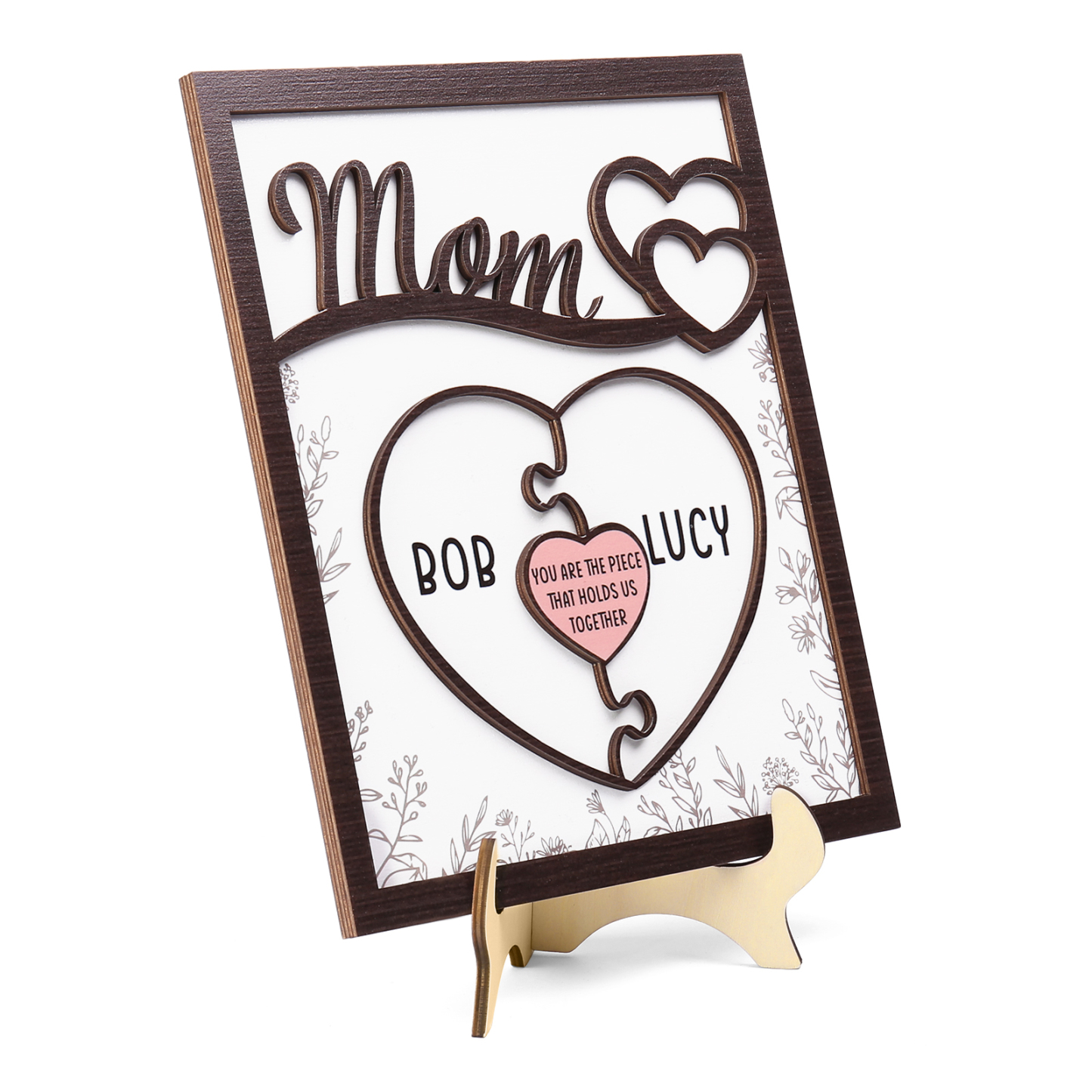 2 Names - Personalized Home Frame Wooden Decoration Customizable with Two Texts, Love Pieces Wooden Board Painting for Mom