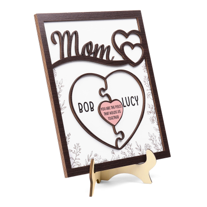 2 Names - Personalized Home Frame Wooden Decoration Customizable with Two Texts, Love Pieces Wooden Board Painting for Mom
