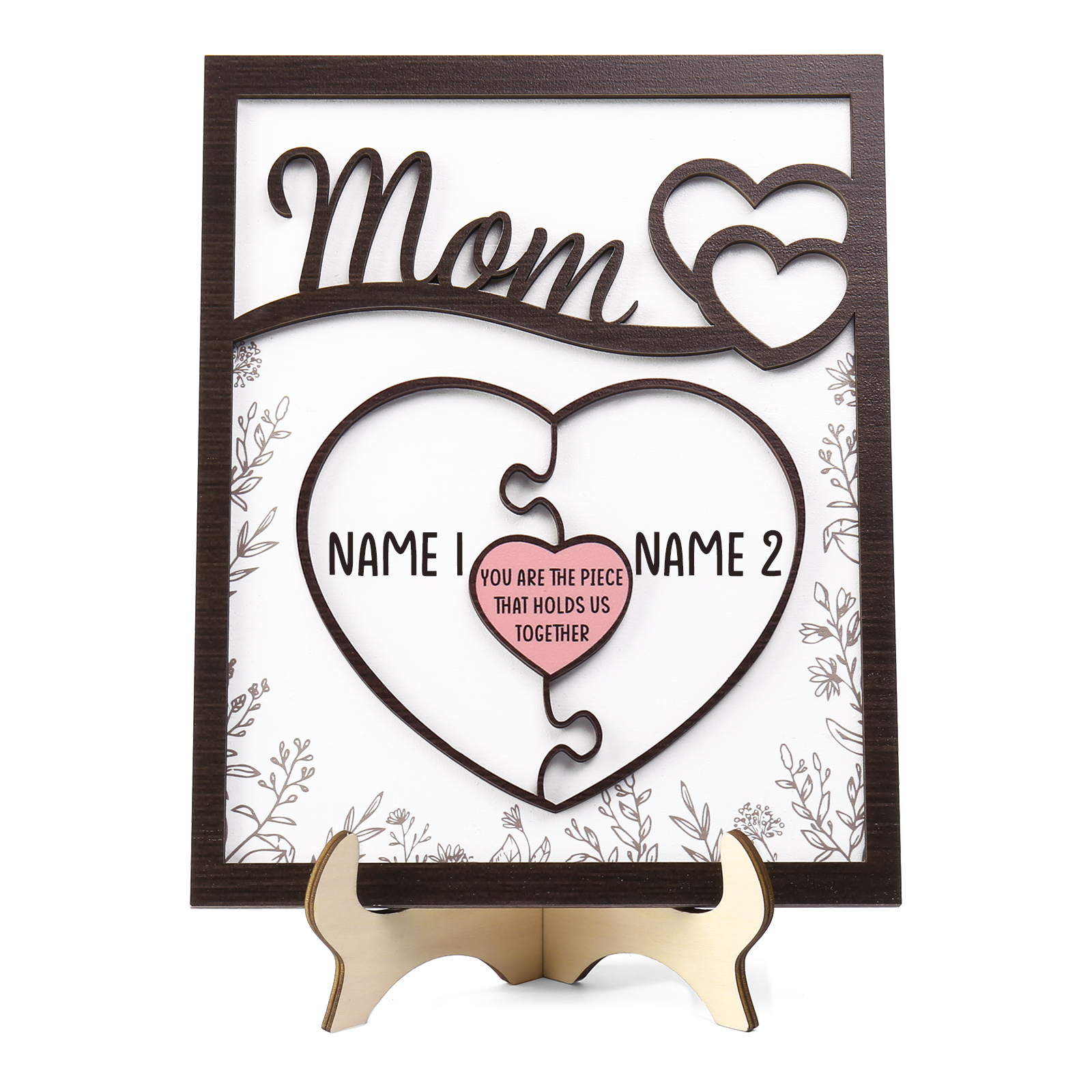 2 Names - Personalized Home Frame Wooden Ornaments Cute Bear Style Ornaments for Mom