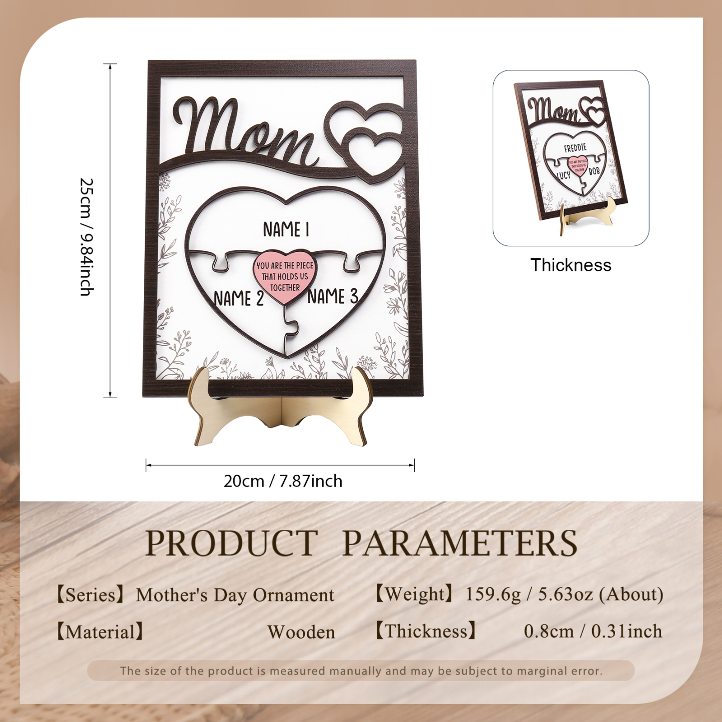 3 Names - Personalized Home Frame Wooden Ornaments Cute Bear Style Ornaments for Mom