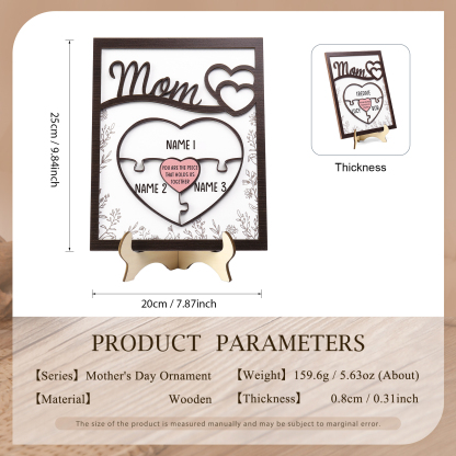 3 Names - Personalized Home Frame Wooden Ornaments Cute Bear Style Ornaments for Mom