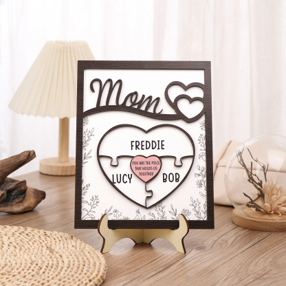 3 Names - Personalized Home Frame Wooden Decoration Customizable with 2 Texts, Love Pieces Wooden Board Painting for Mom