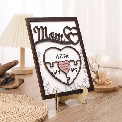 3 Names - Personalized Home Frame Wooden Decoration Customizable with 2 Texts, Love Pieces Wooden Board Painting for Mom