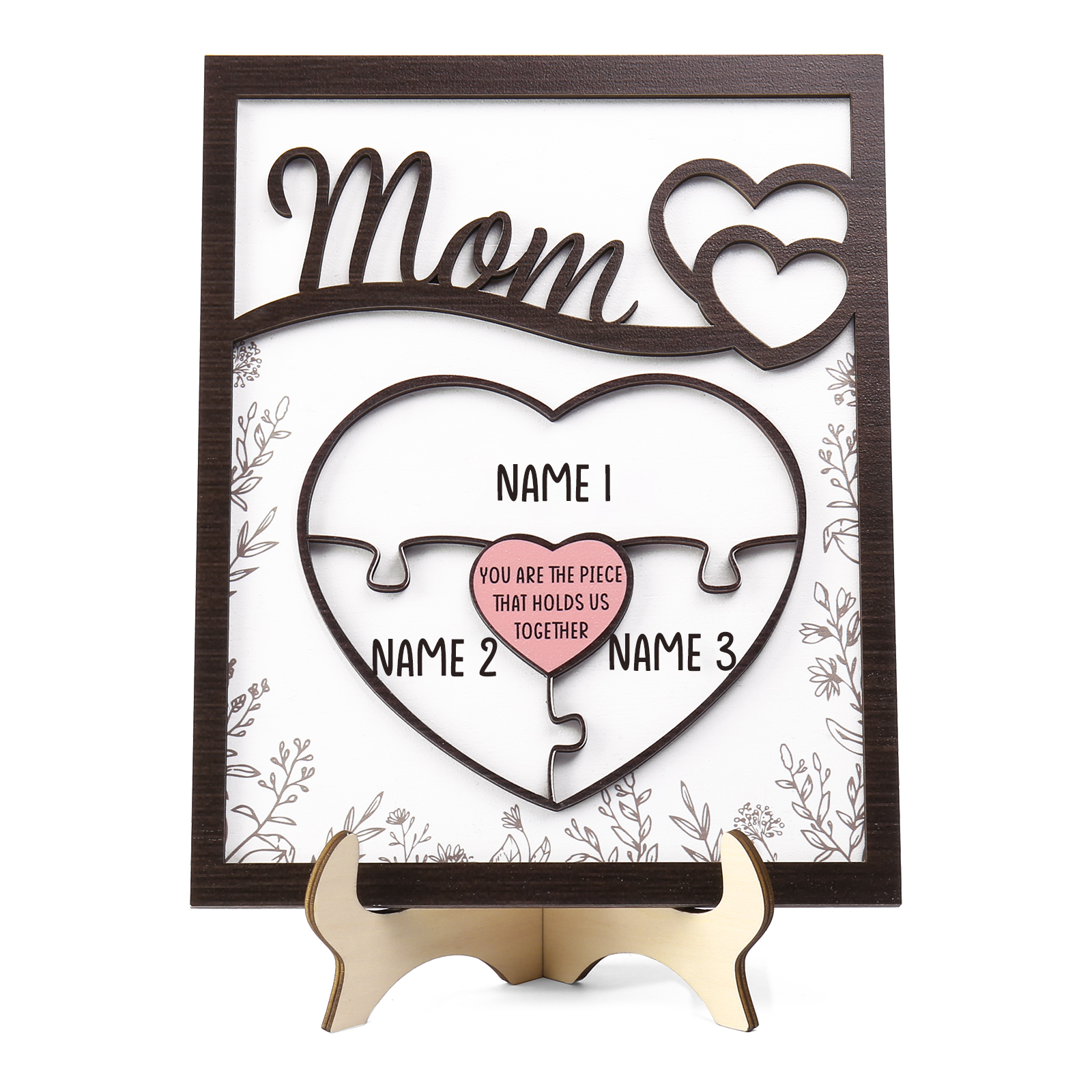 3 Names - Personalized Home Frame Wooden Ornaments Cute Bear Style Ornaments for Mom
