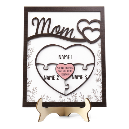 3 Names - Personalized Home Frame Wooden Ornaments Cute Bear Style Ornaments for Mom