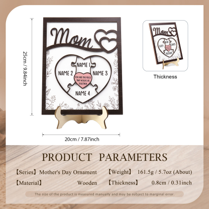 4 Names - Personalized Home Frame Wooden Ornaments Cute Bear Style Ornaments for Mom