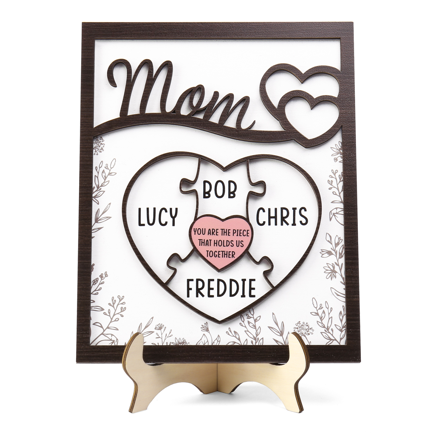 4 Names - Personalized Home Frame Wooden Decoration Customizable with 2 Texts, Love Pieces Wooden Board Painting for Mom