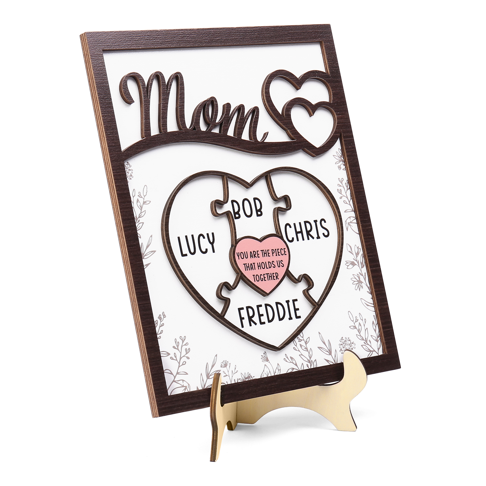 4 Names - Personalized Home Frame Wooden Decoration Customizable with 2 Texts, Love Pieces Wooden Board Painting for Mom