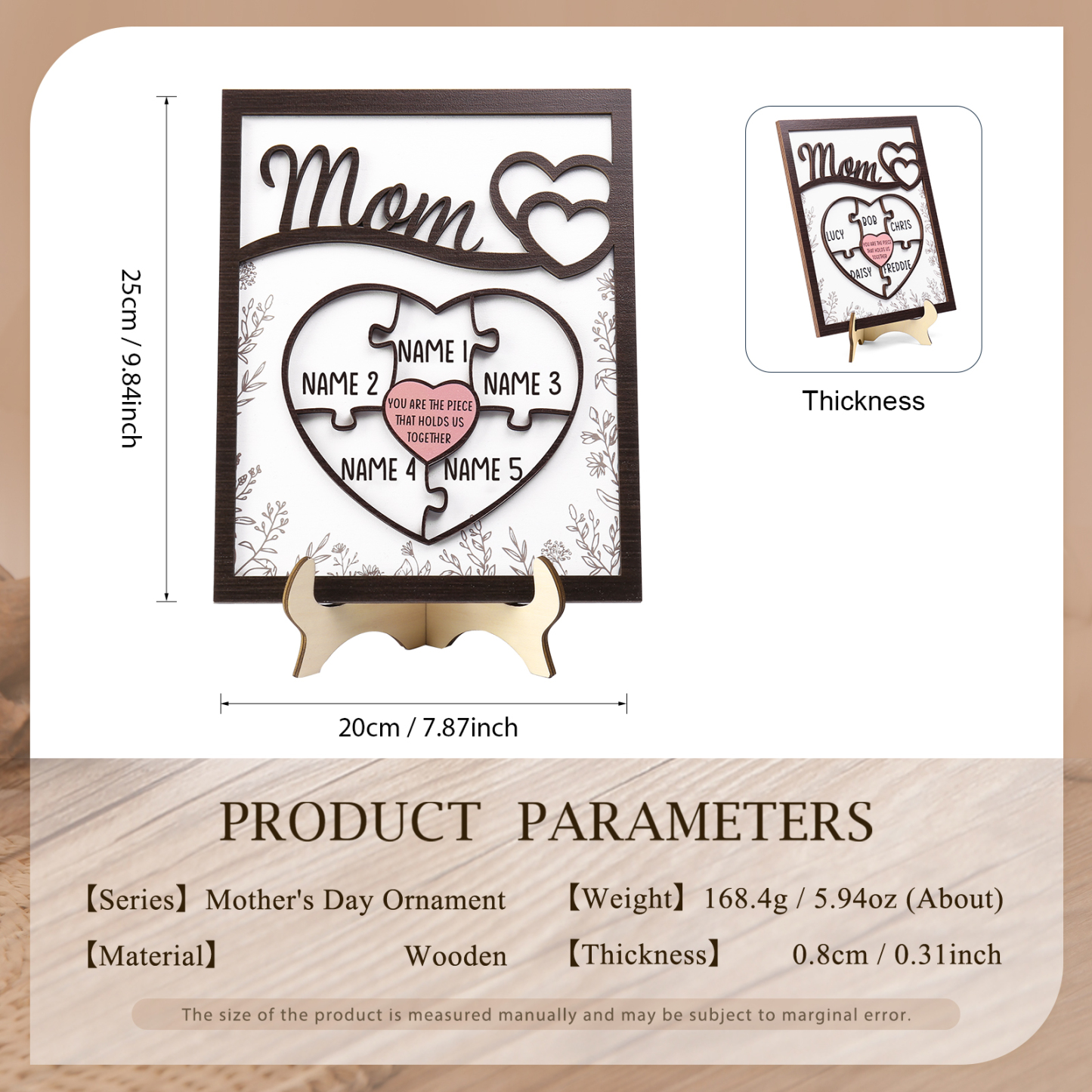 5 Names - Personalized Home Frame Wooden Ornaments Cute Bear Style Ornaments for Mom