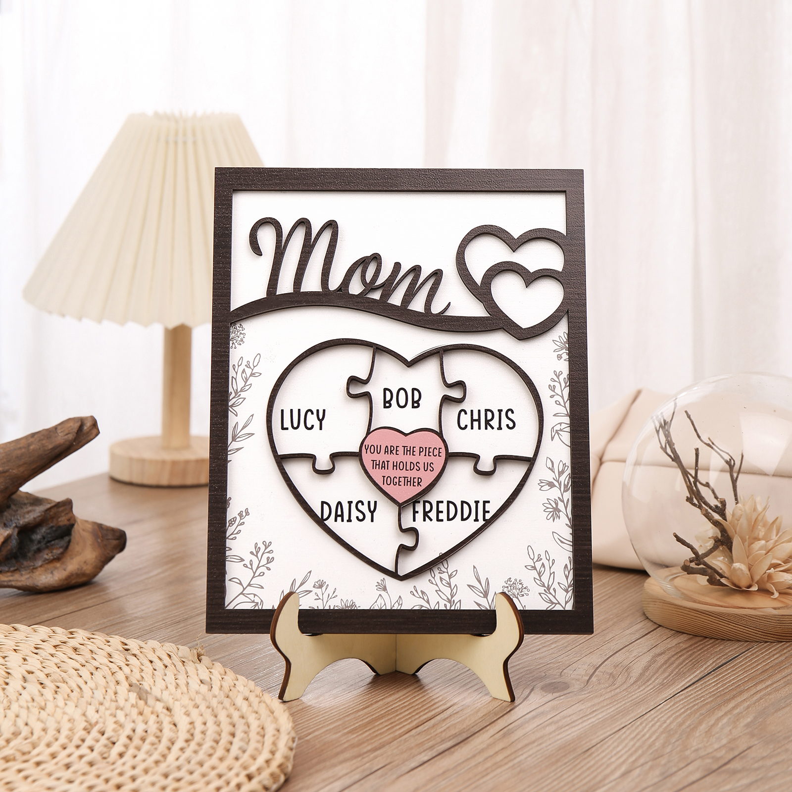 5 Names - Personalized Home Frame Wooden Ornaments Cute Bear Style Ornaments for Mom