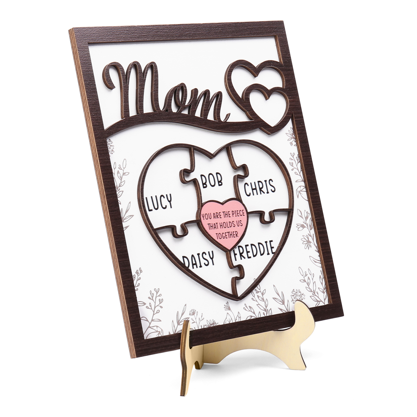5 Names - Personalized Home Frame Wooden Decoration Customizable with 2 Texts, Love Pieces Wooden Board Painting for Mom