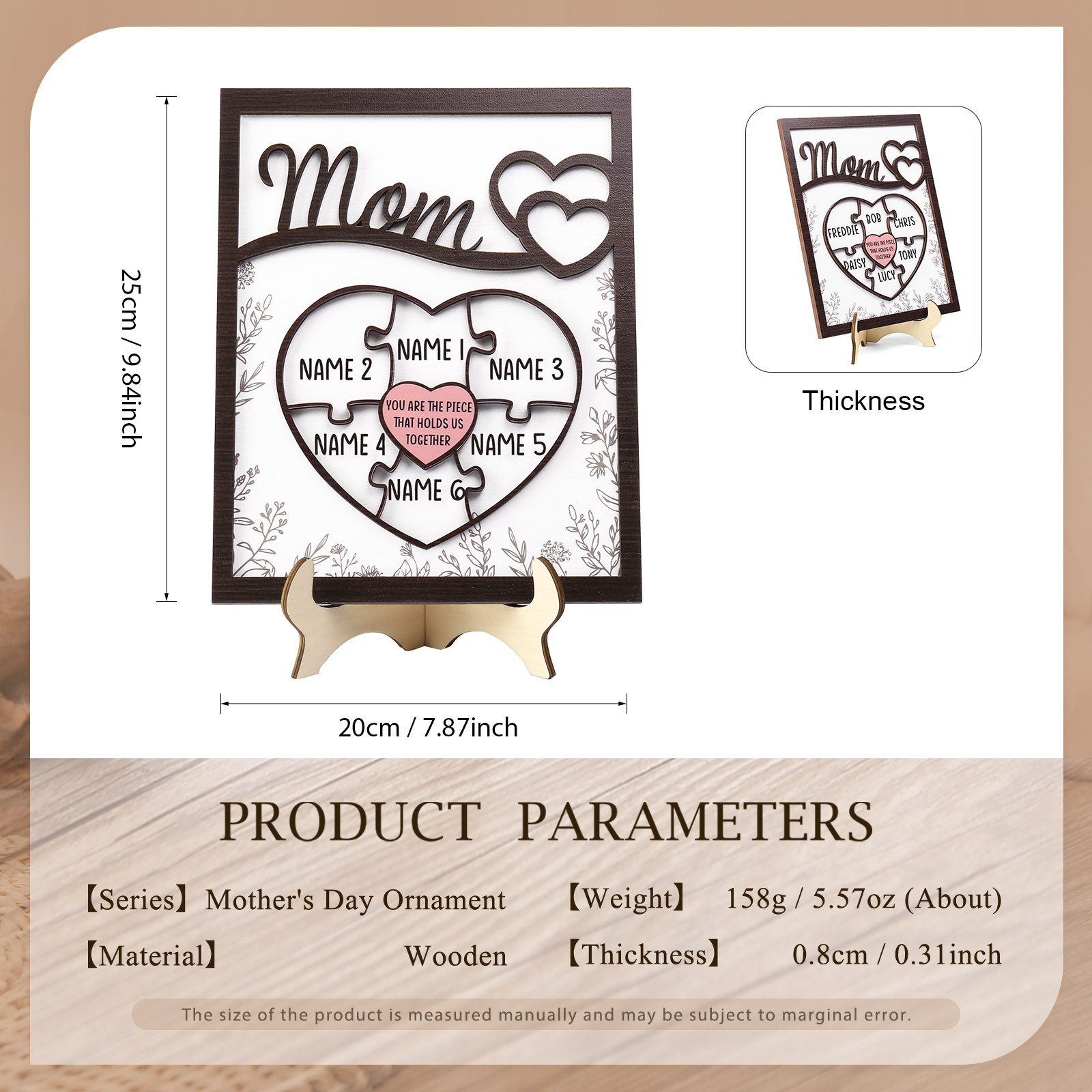 6 Names - Personalized Home Frame Wooden Ornaments Cute Bear Style Ornaments for Mom