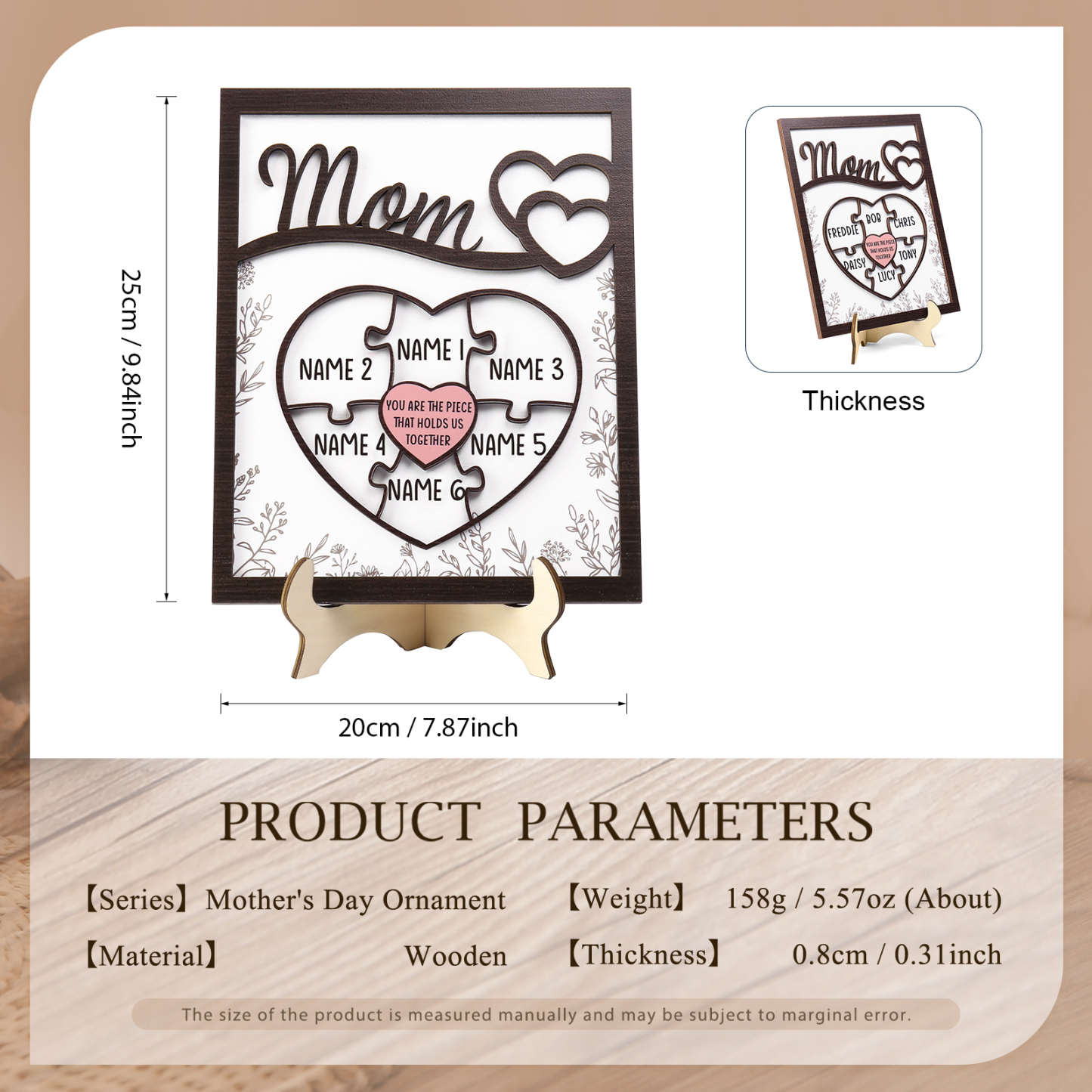 6 Names - Personalized Home Frame Wooden Ornaments Cute Bear Style Ornaments for Mom