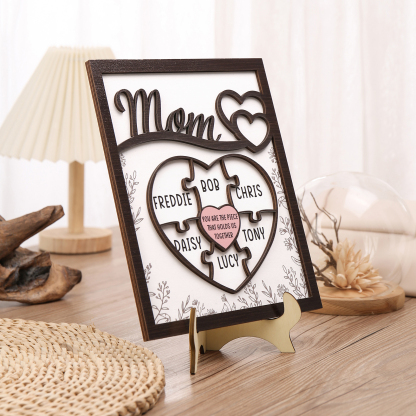 6 Names - Personalized Home Frame Wooden Decoration Customizable with 2 Texts, Love Pieces Wooden Board Painting for Mom