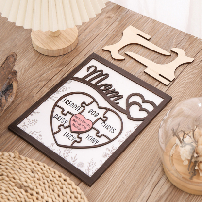 6 Names - Personalized Home Frame Wooden Decoration Customizable with 2 Texts, Love Pieces Wooden Board Painting for Mom