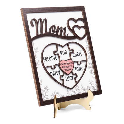 6 Names - Personalized Home Frame Wooden Decoration Customizable with 2 Texts, Love Pieces Wooden Board Painting for Mom